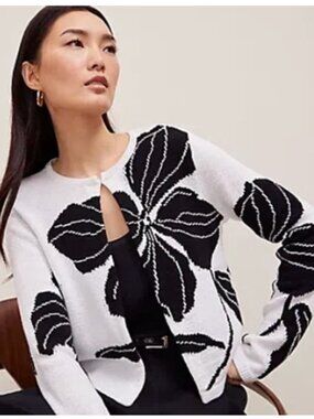 NWT Ann Taylor Floral Jacquard Open Cardigan XL New Summer Wedding Travel Rare